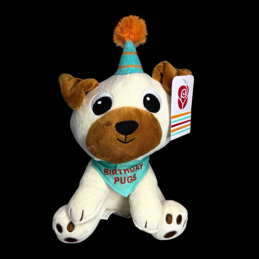 Birthday Pugs Plush Dog Party Hat Stuffed Animal NWT 8 In American Greetings